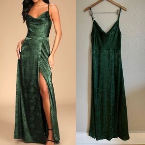 NWOT Simply Dreamy Emerald Green Satin Floral Jacquard Maxi Dress